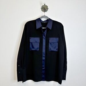 Pink Tartan Black Chiffon Silk Contrast Button Down Blouse Shirt Size 8 Dressy